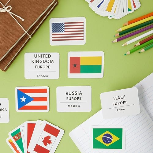 Miniatura 3 de Blue Panda 205 tarjetas flash de banderas de país, tarjetas de doble cara de 2.5 x 3.5 pulgadas, aprendizaje de geografía para niños con capitales y