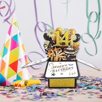 Asmallgf Cool 14th Birthday Pop Up Card, 3D Gift for Boy Girl