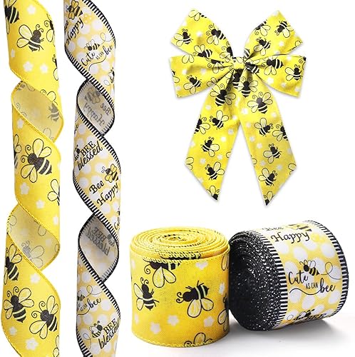 Miniatura 9 de Hying 2 rollos de cintas de flores de primavera para envolver lazos de corona, regalos, cinta de mariposa floral de arpillera para envolver regalos