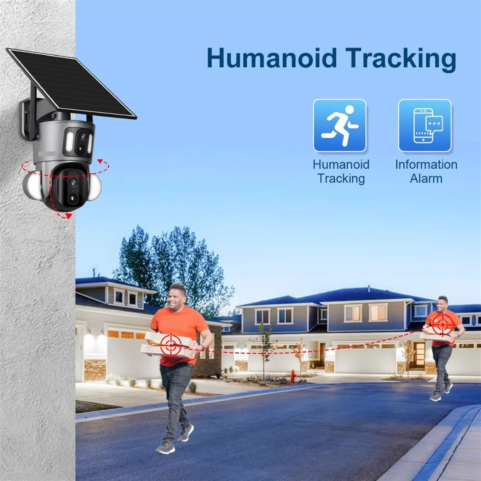 Caméra de sécurité, 9W 2K Double écran 4G caméra Solaire extérieure 4MP PTZ détection PIR Liaison vidéo Suivi Automatique de vidéosurveillance(4MP WiFi Add 64G)