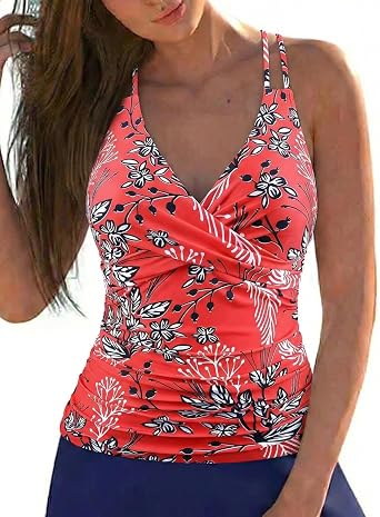 Firpearl Womens Underwire Tankini Top Only Tummy Control Bathing Suit