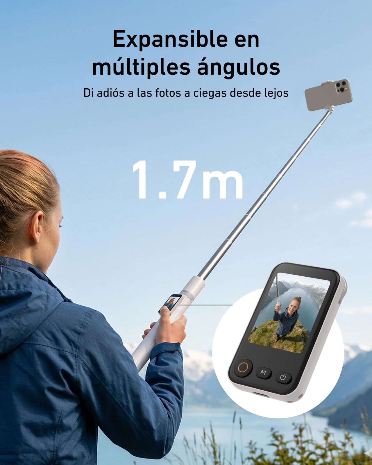 TELESIN 170cm Autoapertura Trípode Móvil para iPhone & Android, Palo Selfie Extensible con Mando Pantalla Inteligente, Zoom/Enfoque, Espejo de Pantalla, Soporte Móvil para Viajes, Vlog y Directos