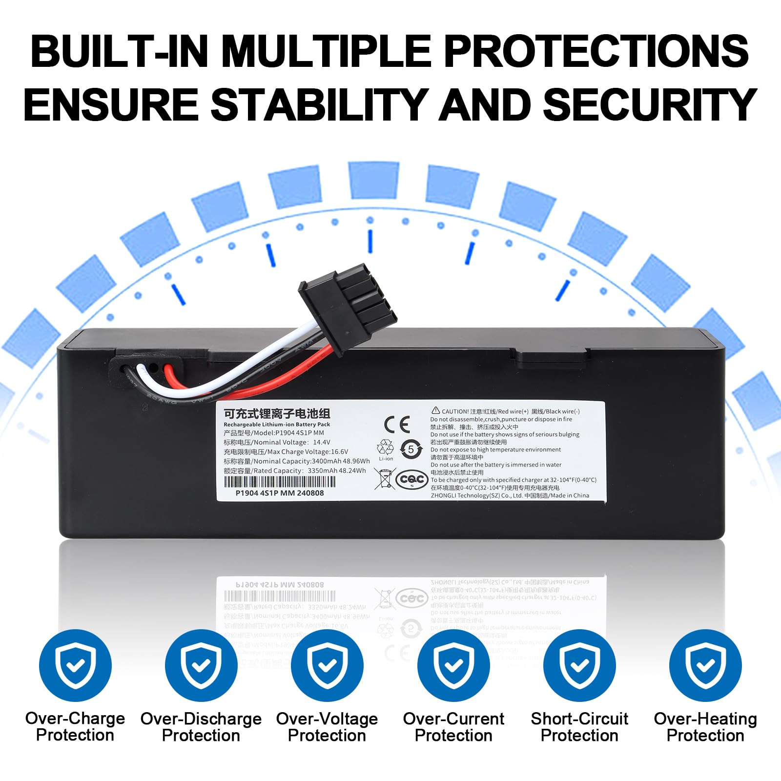 14.4V 3400mAh 48.96Wh Zamiennik baterii do Xiaomi Mijia STYTJ02YM i Mop 2S / Mop Pro/Mop P / Viomi SE V3 V2 bateria do Yunmi MVVC01-G i Conga 3290 3390 3490 3590 3690 363790 3890