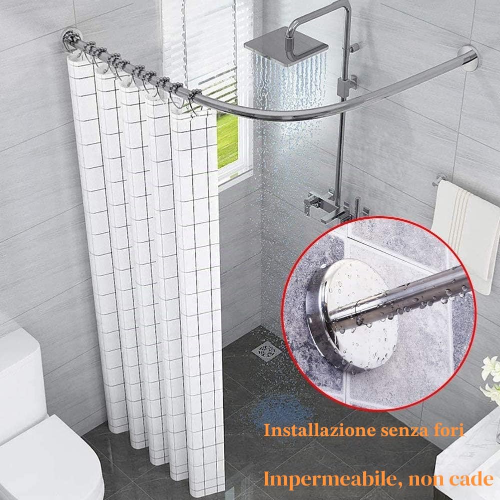 Asta per Tende da Doccia Angolare L Shaped Telescopica Barra Bastone Tenda Doccia A Pressione 304 Acciaio Inossidabile per Bagno Negozio di Abbigliamento (Size : 80 to 100 x 80 to 100cm)