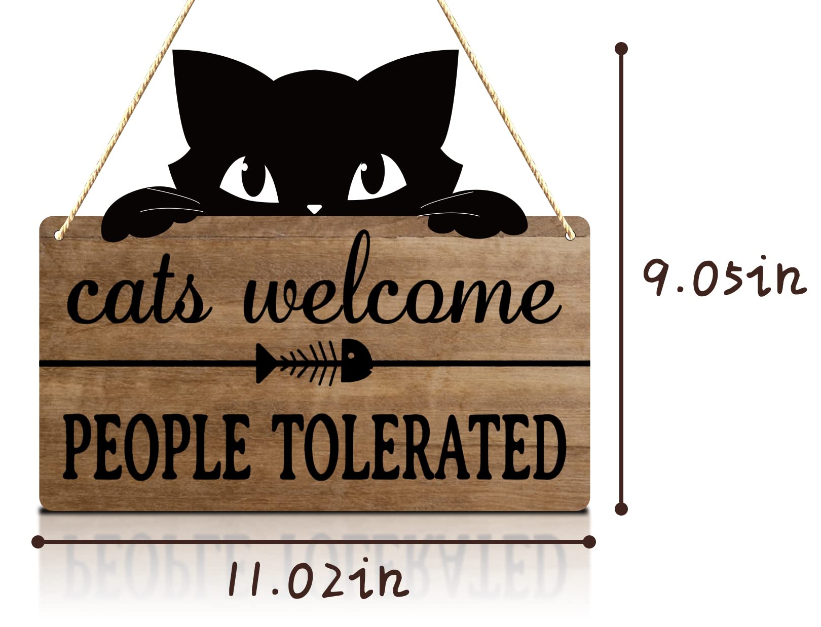 Cat Welcome People Tolerated Sign - Funny Cat Wall Decor for Home, Rustic Hanging Wooden Plaque with Black Cat， Unique Gift for Cat Lovers Women Men