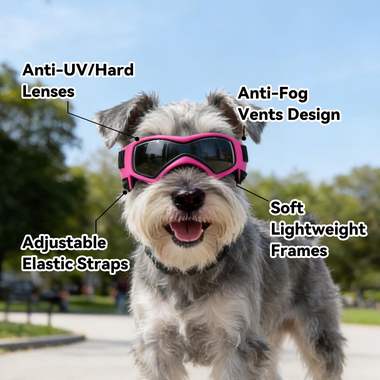 Occhiali da Sole per Cani Occhiali Protettivi per Cani Occhiali da Sole Anti-UV Protezione per gli Occhi per Cani Piccoli/Medi - Rosa