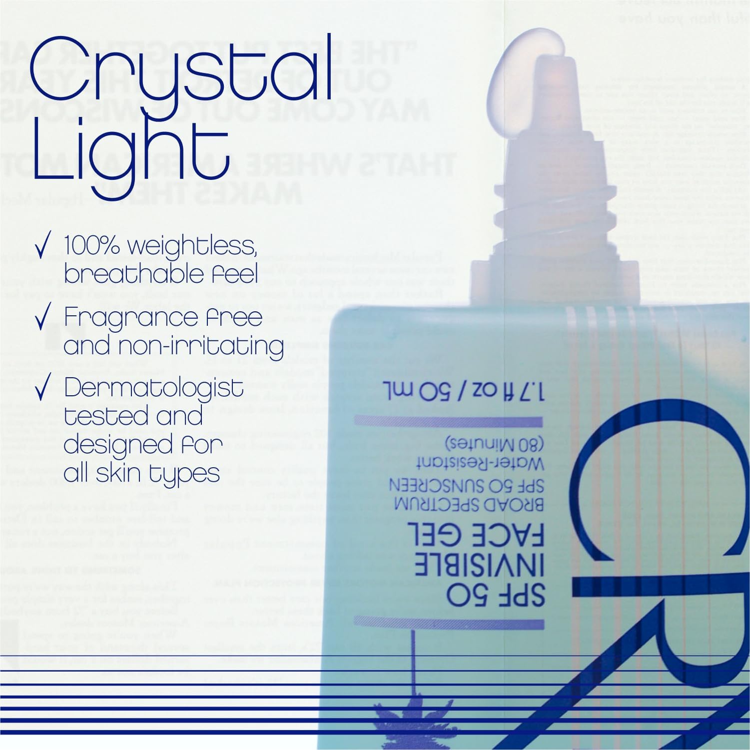 Vacation Crystal SPF 50 Face Sunscreen Gel, 1.7 fl oz, Clear and Fragrance-Free