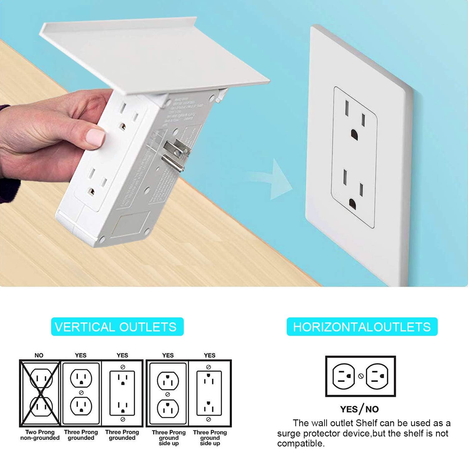Exсluѕіvе Dіѕсоunt 60% Prісе Surge Protector with Shelf,Wall Outlet Shelf with 6 Electrical Outlet Extenders,2 USB Charging Ports,Extra-Large Removable Built-In Shelf