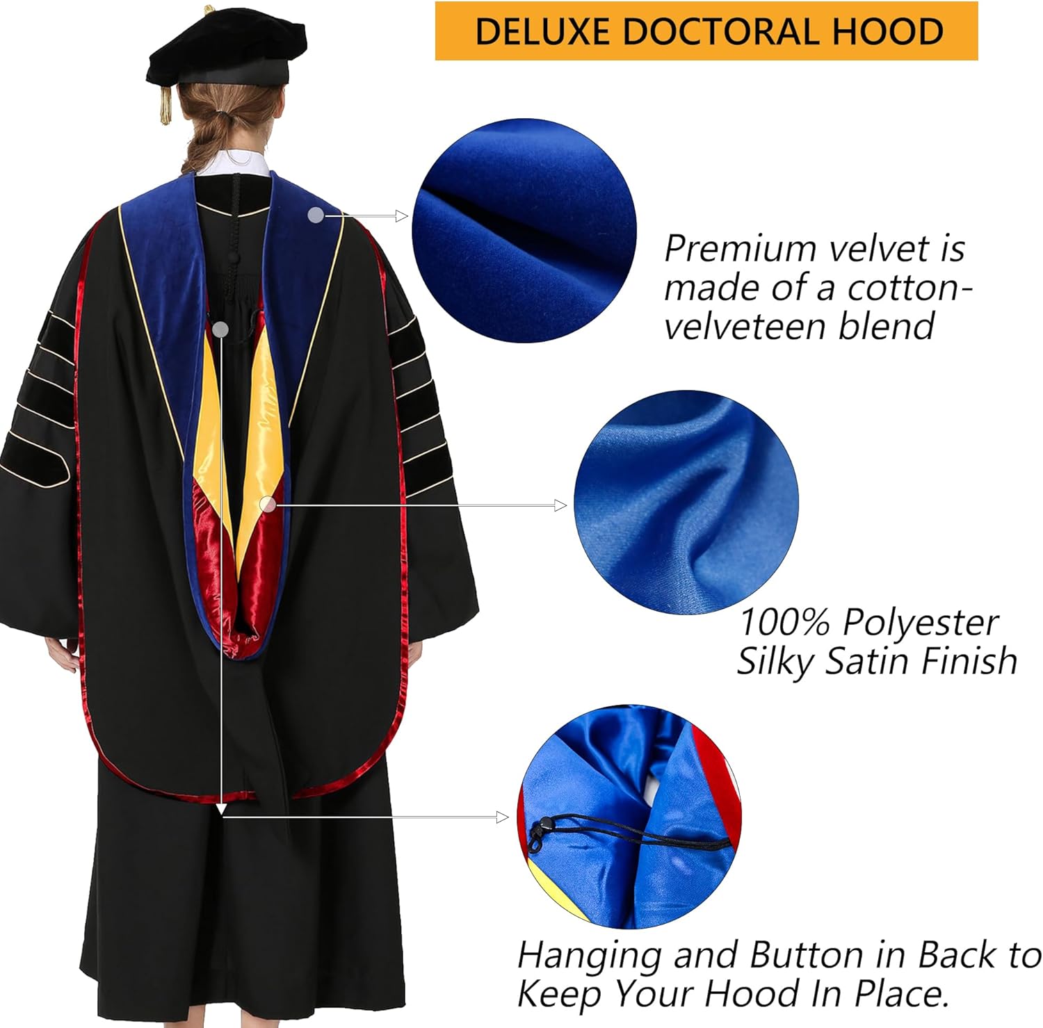 GraduationMall Graduation Doctoral Hood for Law PhD Degree Deluxe Doctorate Academic Hood With Gold Piping