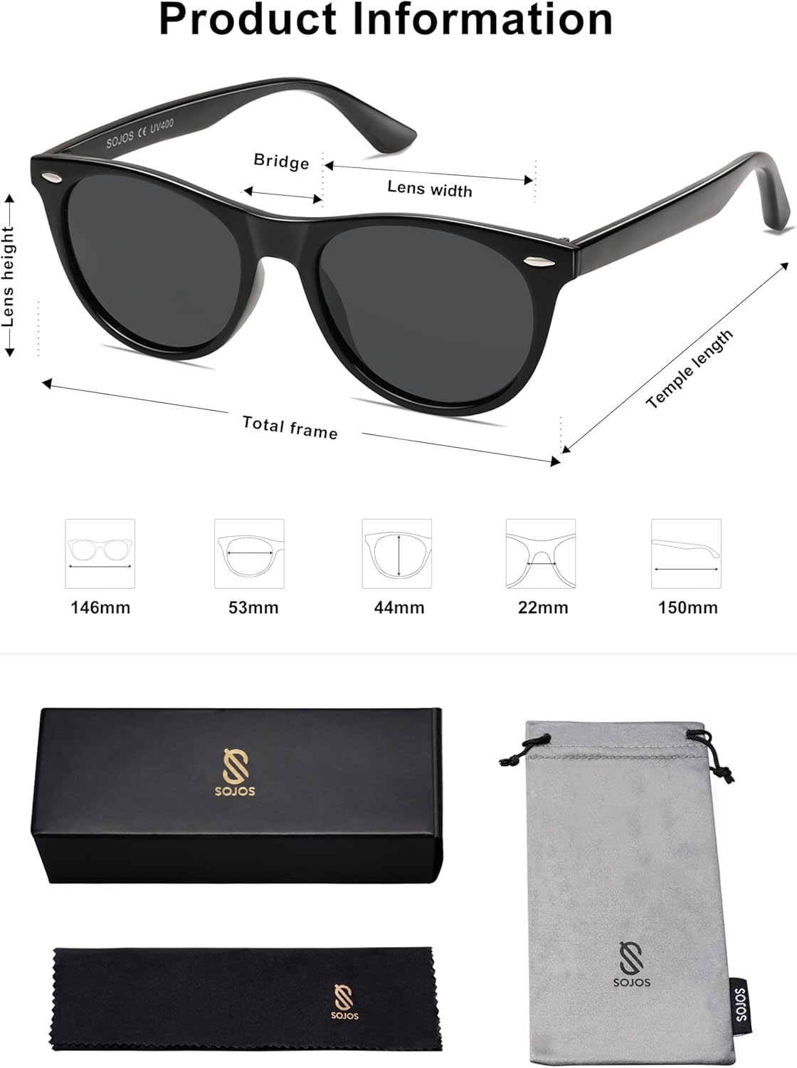 SOJOS Classic Polarized Sunglasses for Women Men Small UV400 Lenses SJ2076 - Image 5