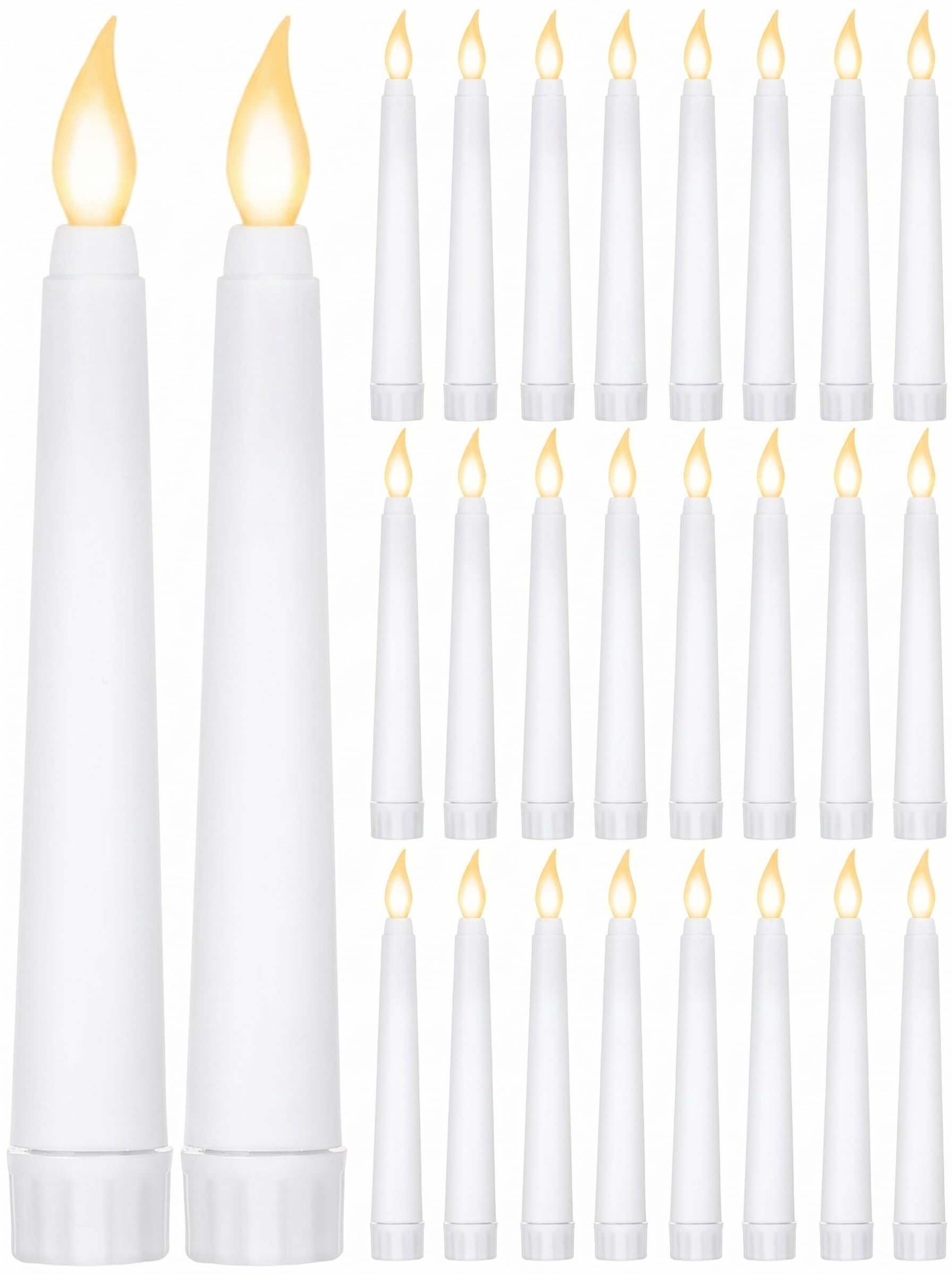 Treela 24 Pcs Flameless Taper Candles Battery Operated ulkB Fake Candles Light LED Candle Sticks Flickering Tapered for Wedding Anniversary Holiday Decoration(Basic,6 Inch,White)