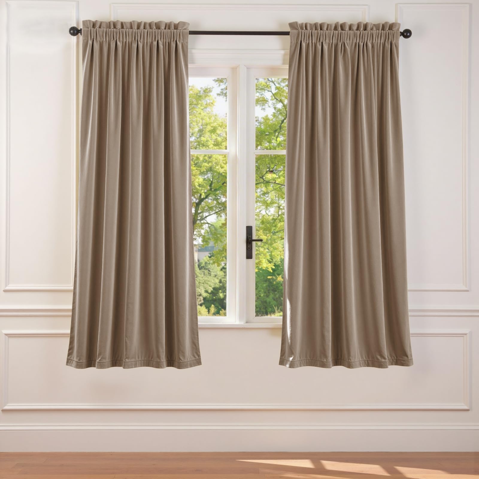 Lazzzy Velvet Blackout Curtains Thermal Insulated Room Window Drapes Super Soft Luxury Curtains for Living Room Bedroom Rod Pocket 2 Panels, Light Taupe, 52" W x 72" L โ image 1