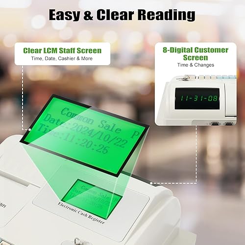 Miniatura 4 de Caja registradora electrónica de 48 llaves, caja registradora electrónica con cajón, impresora térmica de carga rápida, caja registradora