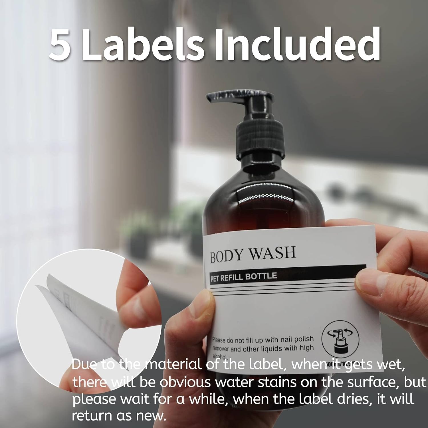 Plastic Bottles with Pump Dispenser, 2-Pack 16.9oz/500ml, Amber Pump Bottles Refillable Containers for Shampoo, Lotion, Conditioner, Liquid Soap, a Free Sprayer and 5pcs Labels Included (Brown)