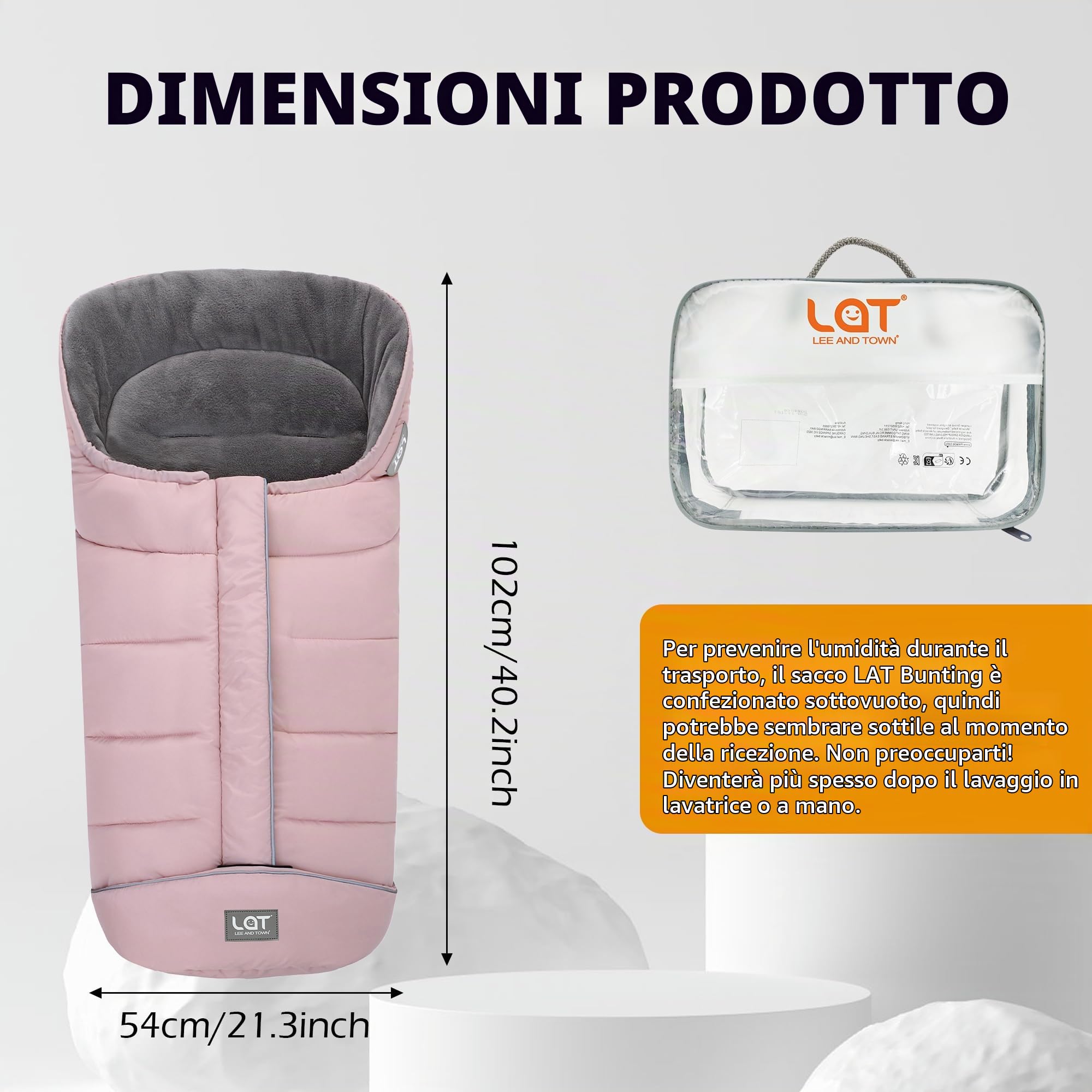 LAT Universale Sacco Termico Invernale per Passeggino, Impermeabile e Antivento Coprigambe Passeggino Universale (A, Rosa)
