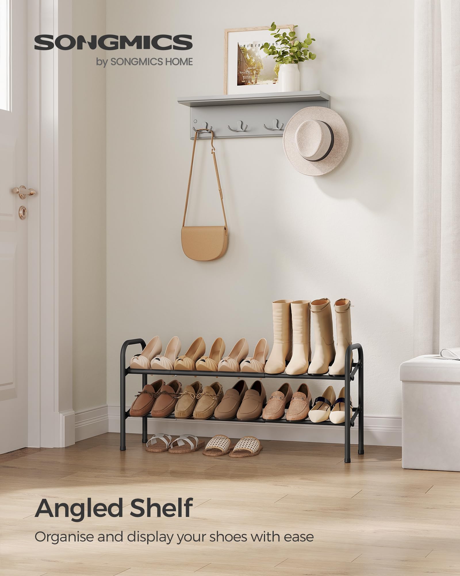 SONGMICS Expandable Shoe Rack, 2-Tier Steel Shoe Shelf | Adjustable Free Standin