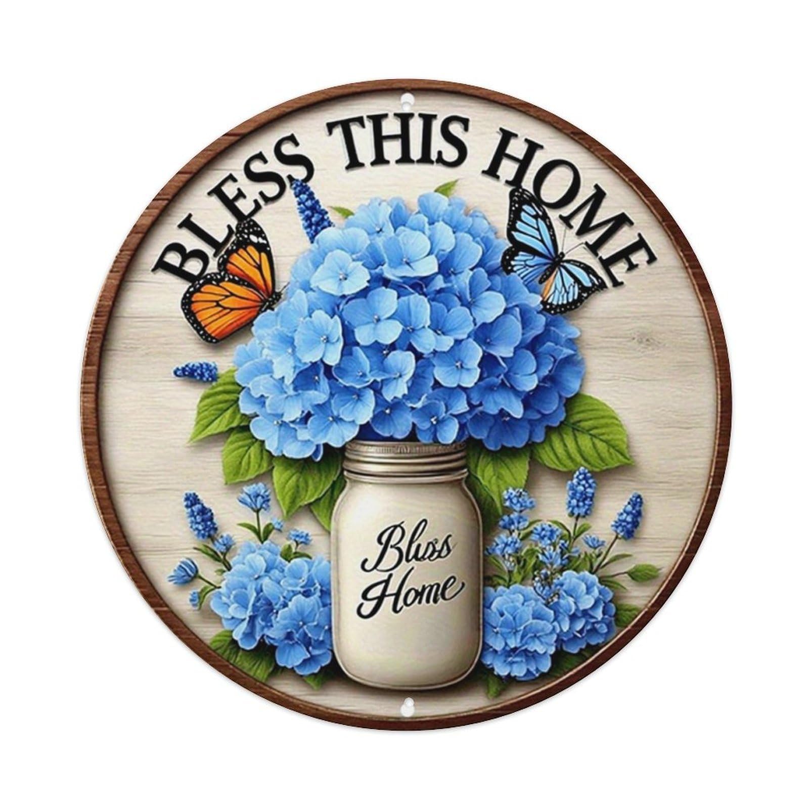 Bless This Home Floral Design Metal Tin Sign Plaque