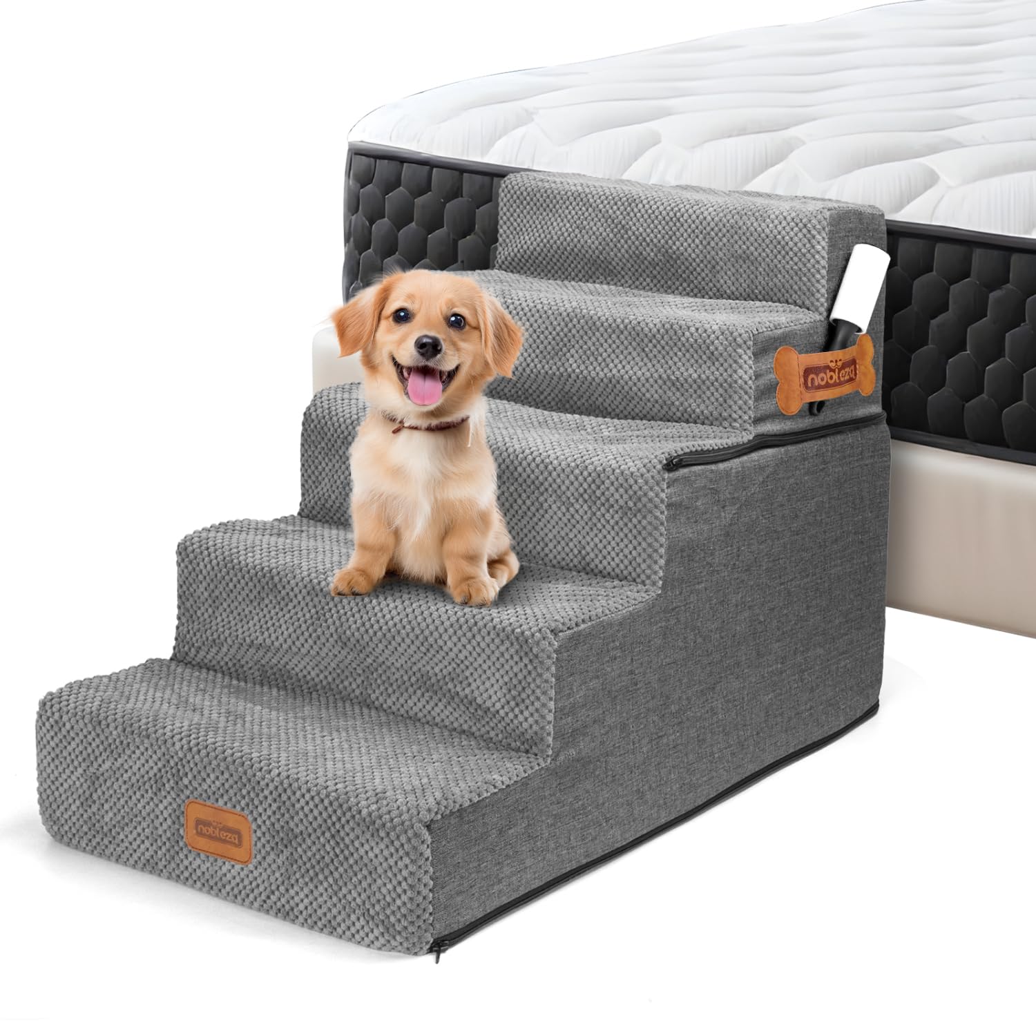 Nobleza Hundetreppe für Kleine Hunde, Hunderampe und Haustiertreppe mit Fusselrolle, 5 Stufen Katzentreppe und Hundetreppe für Bett Sofa