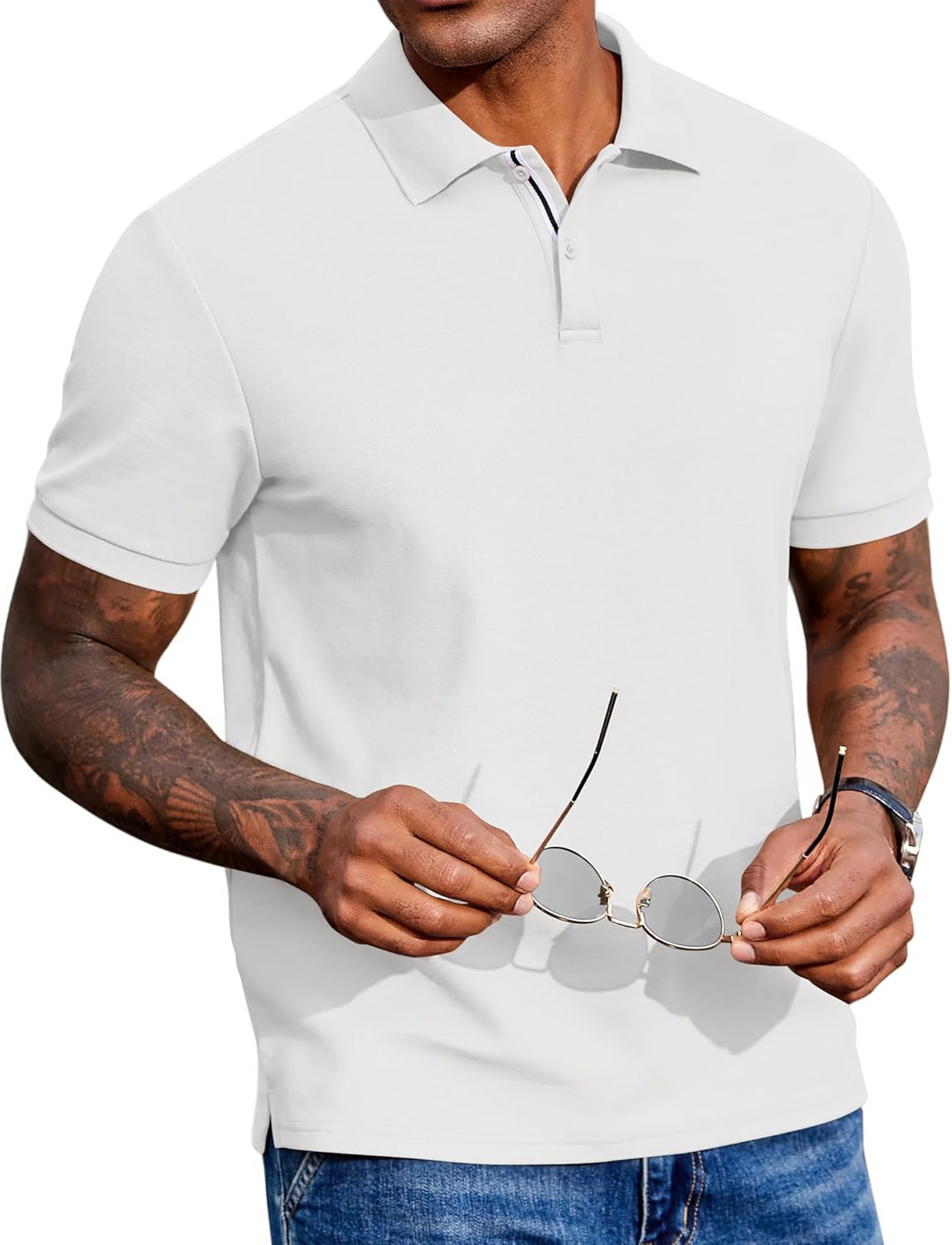 COOFANDY Men’s Polo Shirts Short Sleeve Cotton Pique Casual Button T Shirts Classic Fit Collared Golf Shirts