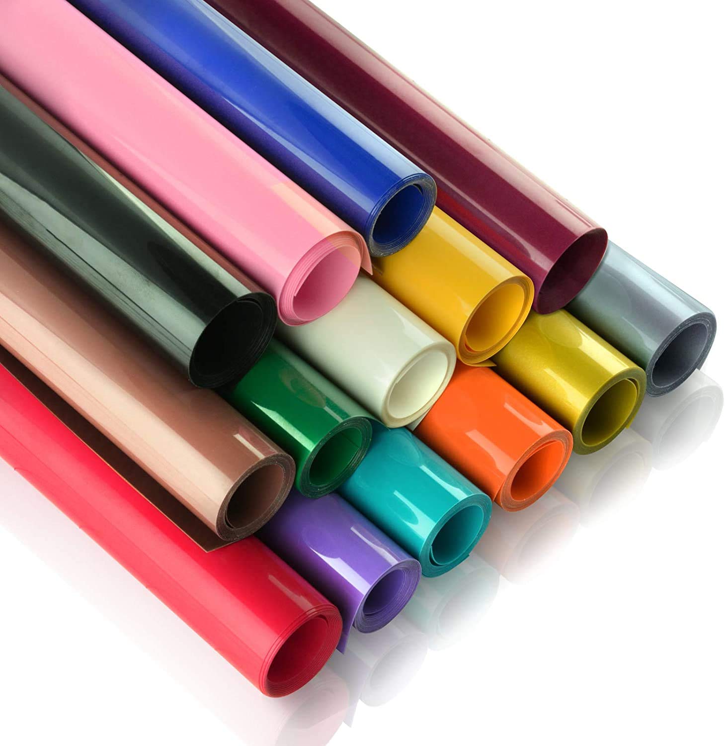 confezione da 14 rotoli HTV multicolore da 30 x 90 cm, per sagoma, facili da tagliare e a trasferimento di calore per erbacce in vinile fai da te per magliette (14 pezzi, 14 colori)