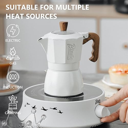 Miniatura 7 de Bincoo Olla Moka para estufa, cafetera italiana de 4.1 fl oz, cafetera espresso clásica para capuchino, café con leche, olla de camping, 3 tazas de
