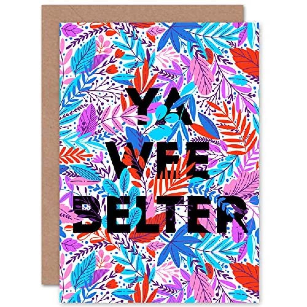 Wee Blue Coo Blue Wee Coo Woven Flower Typography Scotland Wee Belter Greeting Card With Envelope Inside Premium Quality