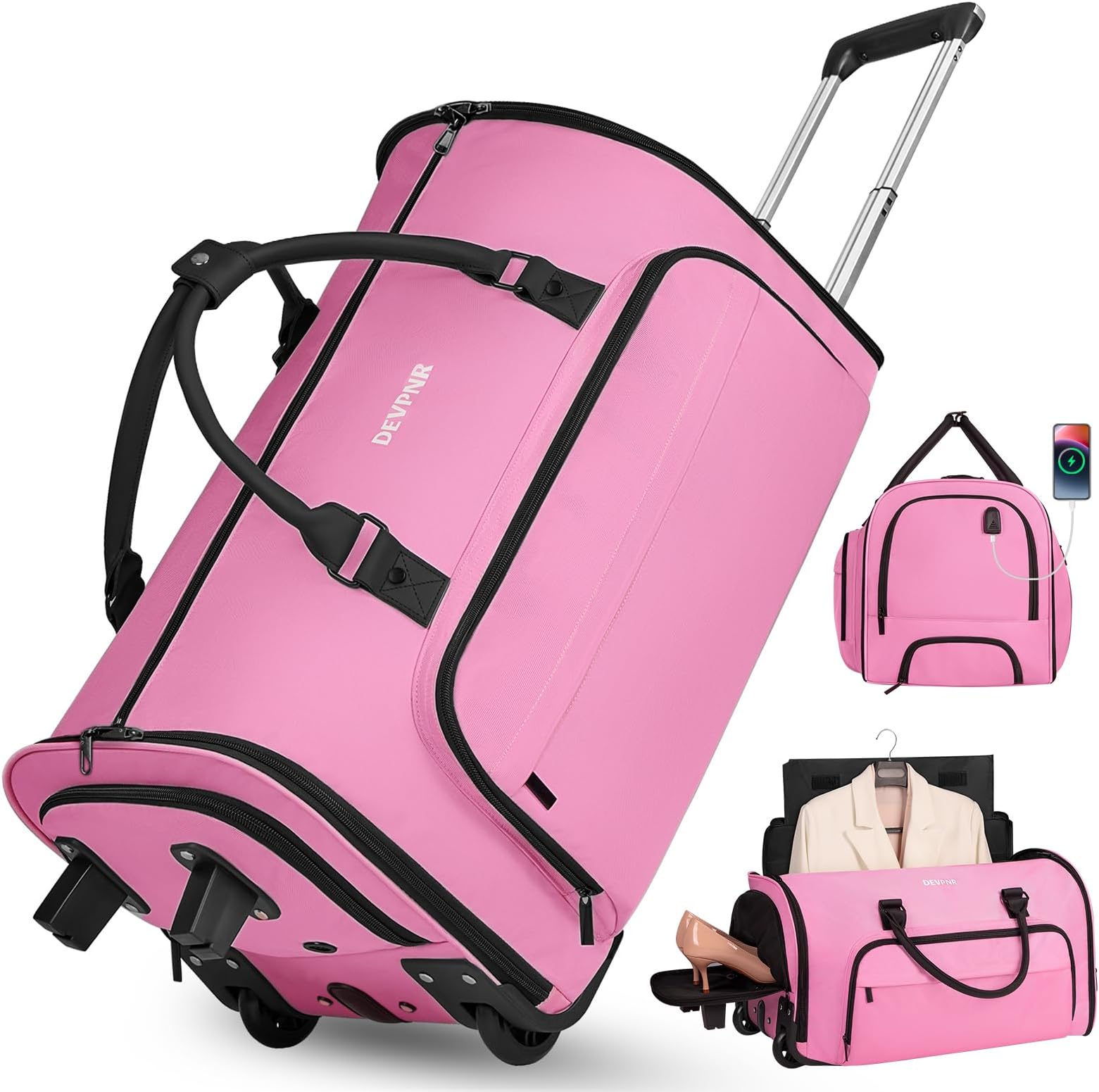 Rolling Garment Bags for Travel 59L, Pink
