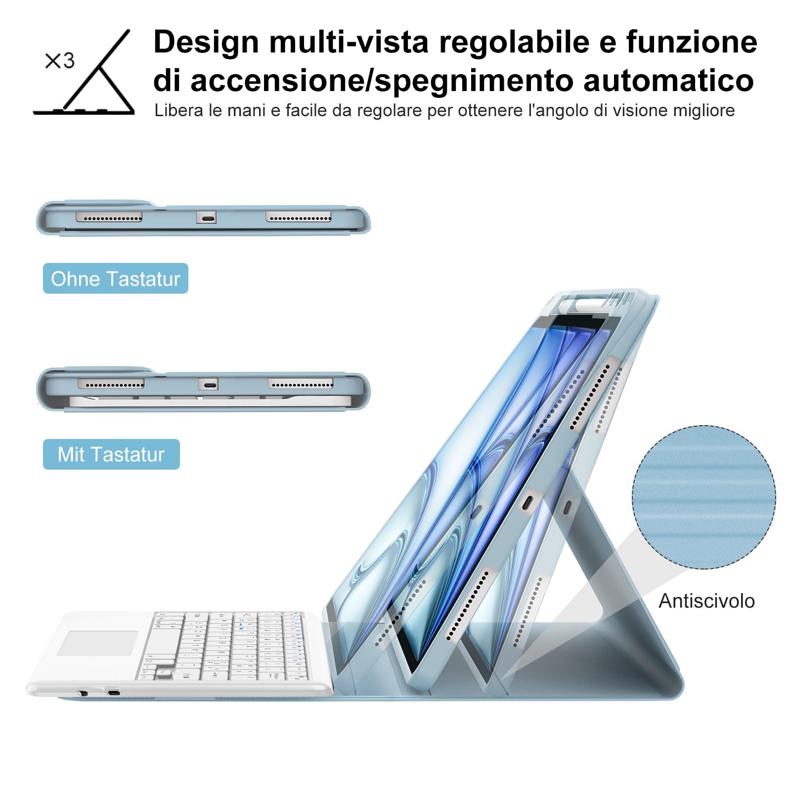 Custodia Con Tastiera Bluetooth Per IPad Air 13 M2 (2024) E M3 (2025) – Magnetica, Staccabile E Retroilluminata In Italiano