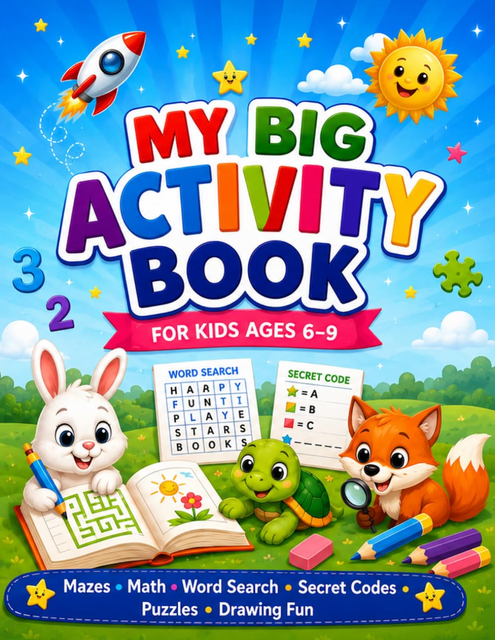 My Big Activity Book: For Kids Ages 6–9: Mazes, Math, Word Search, Secret Codes, Puzzles and Drawing Fun