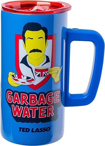 Silver Buffalo Ted Lasso Garbage Water - Taza de café de acero inoxidable de doble pared con asa, 15 onzas