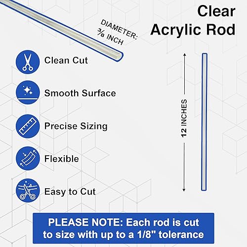 Miniatura 2 de Duco - Varillas de acrílico de plástico transparente, fabricadas en Estados Unidos, 38 pulgadas de grosor, varillas de plástico de 12 pulgadas,