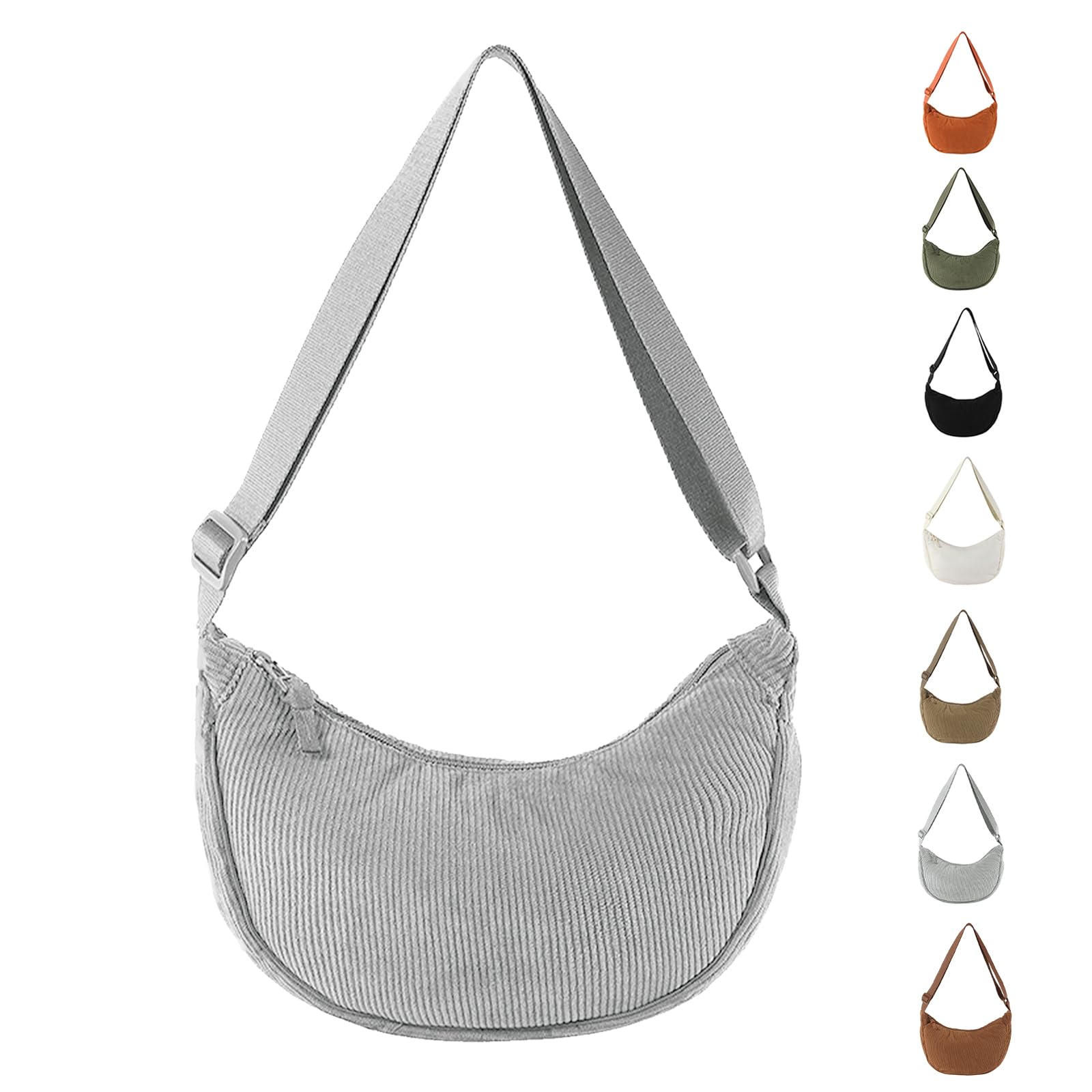 APMGONT Damen Cord Crossbody Bag, Halbmond Tasche Umhängetasche, Damen Halbmond Tasche Schultertasche Mit Einstellbar Schultergurt Lässige Umhängetasche aus Cord für jeden Anlass (Grau)