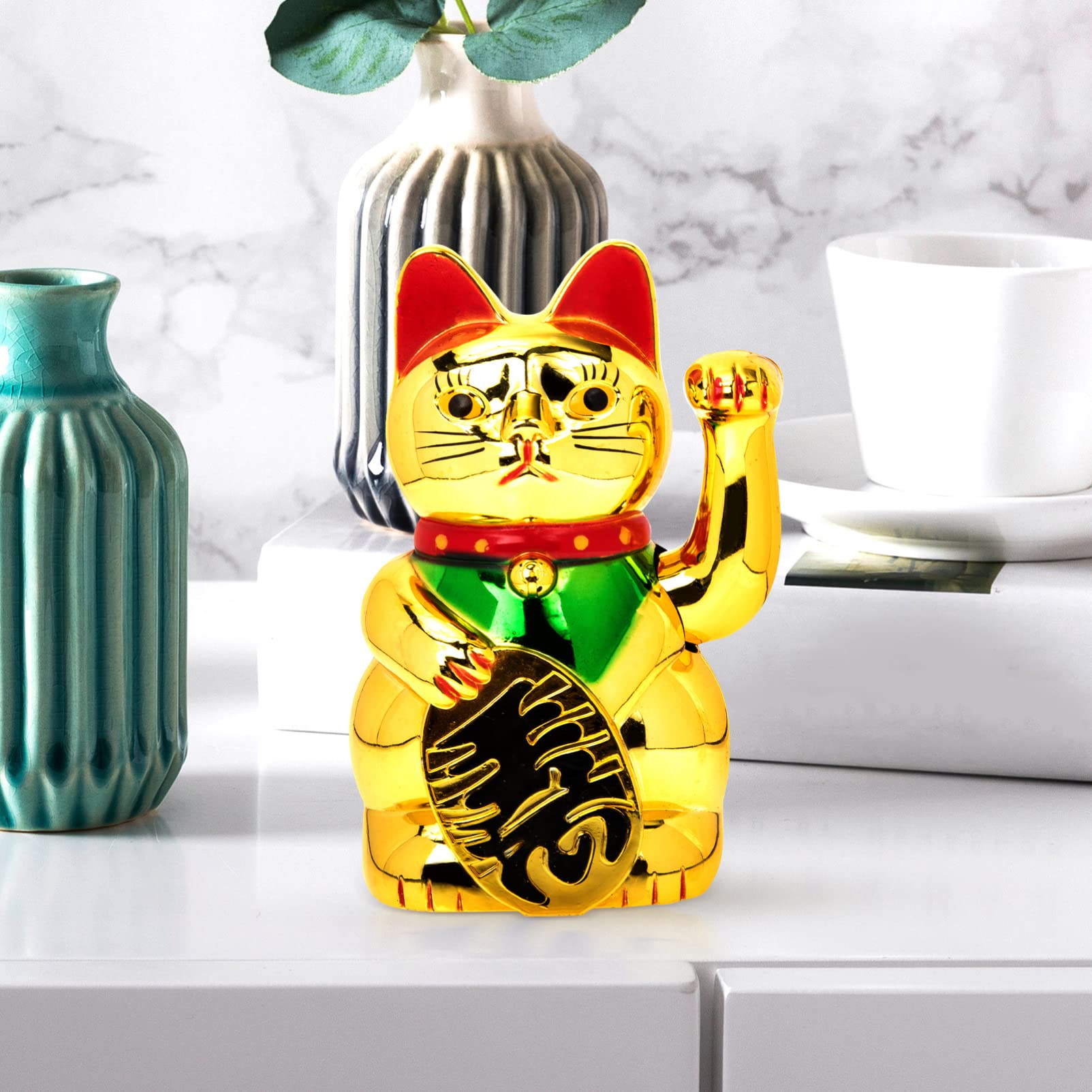 PRETYZOOM 5St Glückskatze Dekoration Maneki Thekendekor goldene Verzierungen Mini- für den einzug buisiness Winkende Handpfote nach Oben Katze Haushalts-Desktop- Plastik