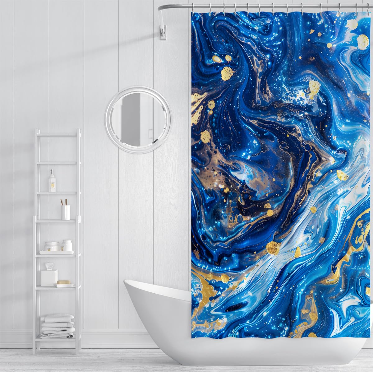 Rideau de douche déco salle de bain art tourbillon océan W240xL180 cm
