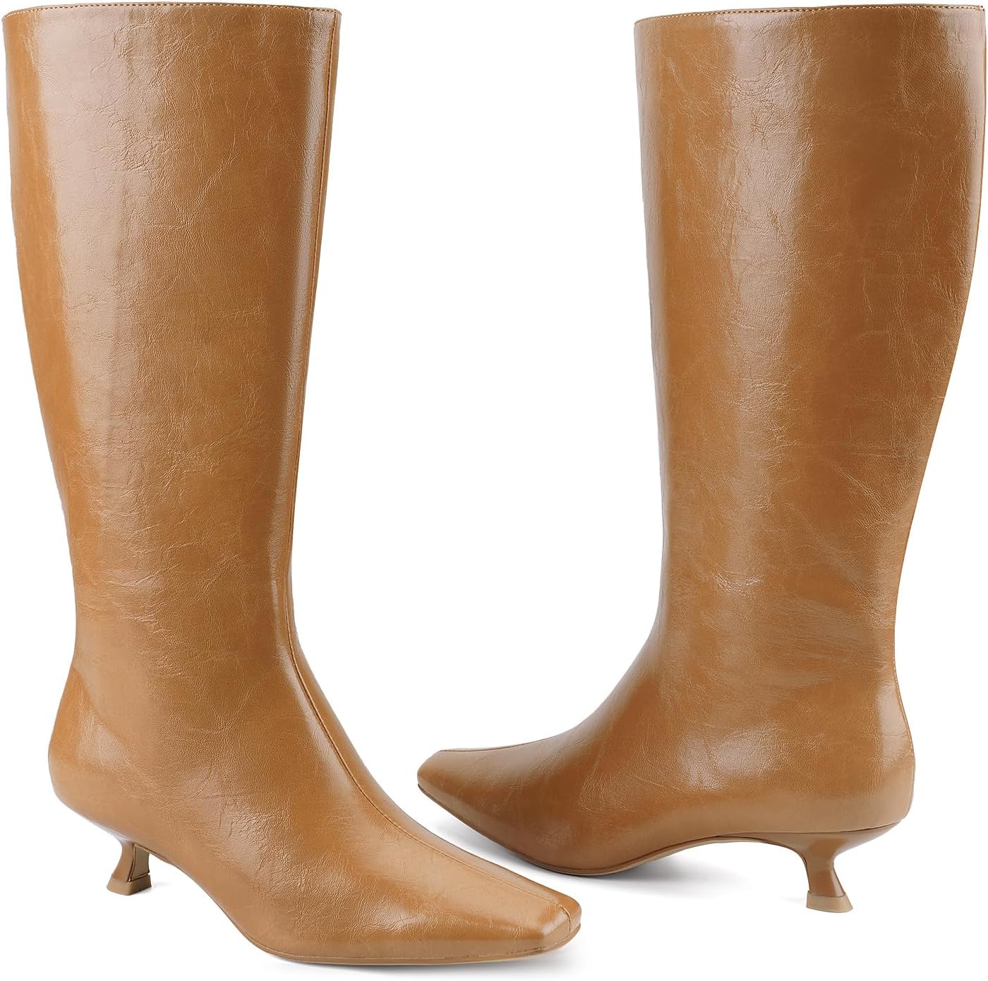 Knee High Boots Women Square Toe Kitten Low Heel Tall Boots Womens Leather Side Zipper Dress Fashion Fall Long Boot - Image 6