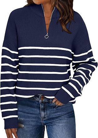 19% off: LILLUSORY Womens Quarter Zip Striped Oversized Fall Sweater