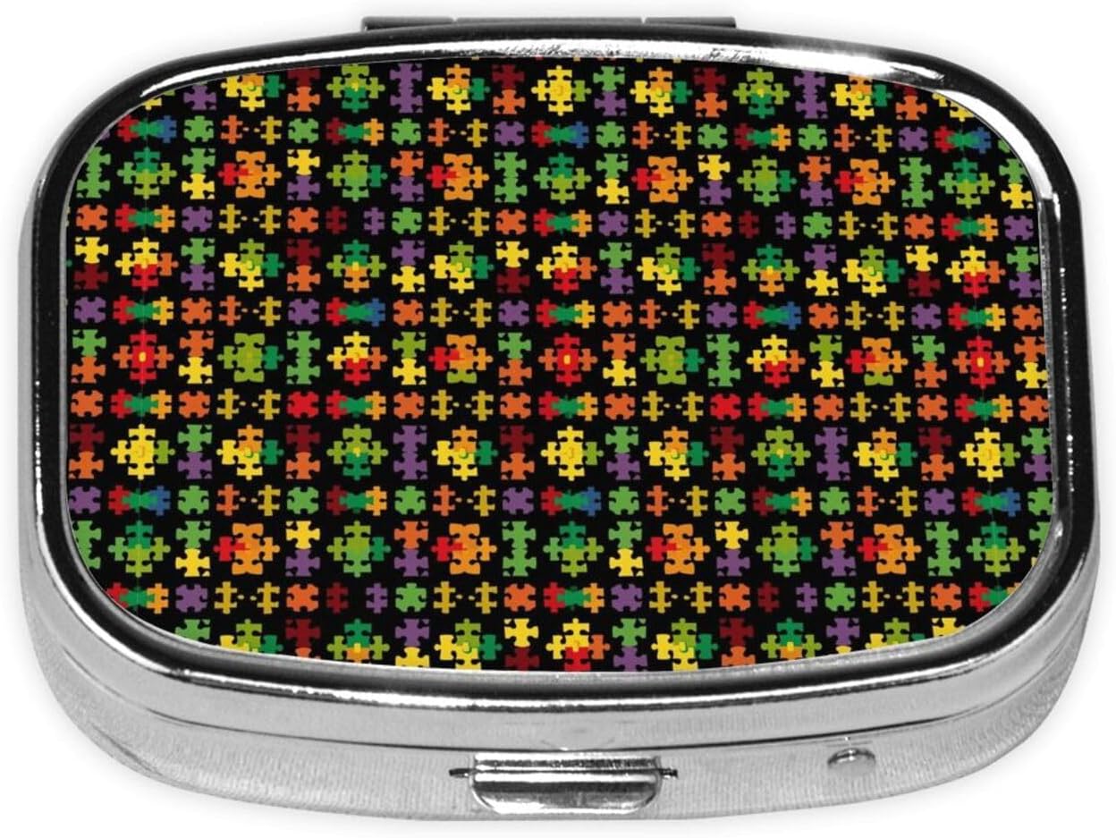 Gym Pill Organizer Sweatproof Vitamin Case Fitness Supplement Box Locker Travel Essential, Colorful Puzzle Pieces Autism Awareness