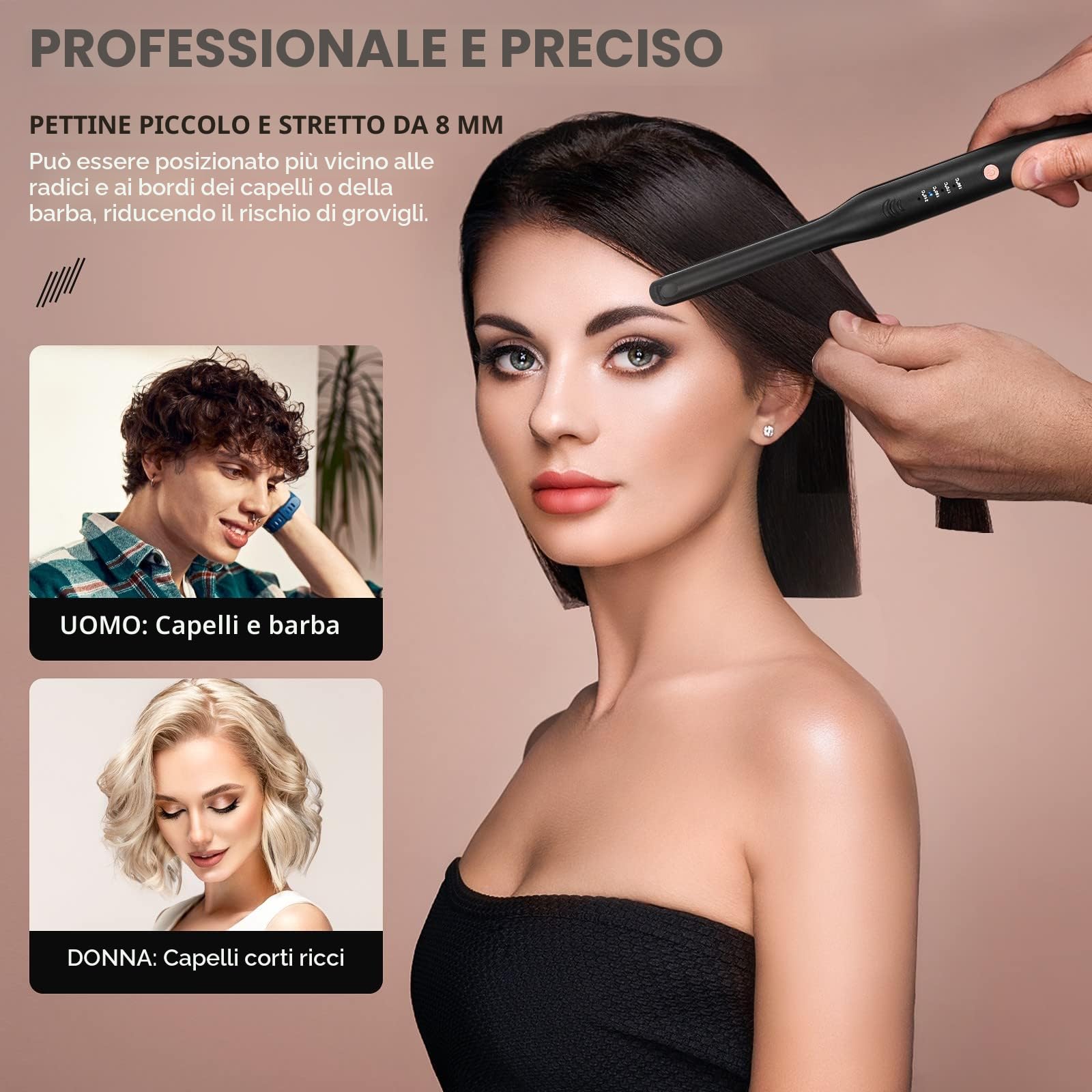2in1 Mini Piastre per Capelli Corti in Ceramica, Mini Piastra per Capelli Corti, Portatile, Temperatura Regolabile 150℃-210℃, Doppia Tensione, Adatta per Uomini e Donne, Nero