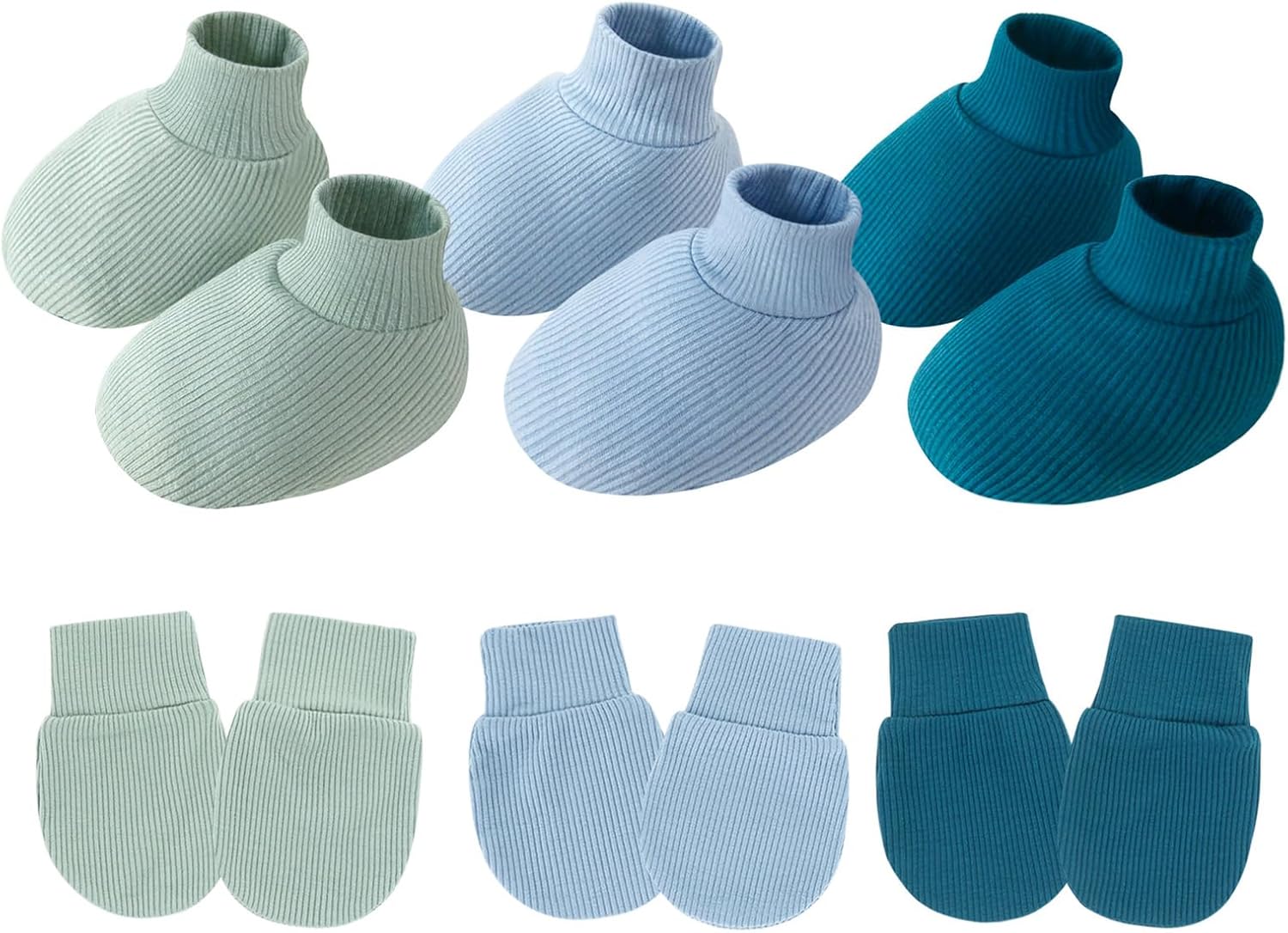 3 Set Soft Cotton Baby Mittens & Socks Scratch Proof Anti-Slip Newborn Gloves With Breathable Foot Protectors 0-3M Newborns