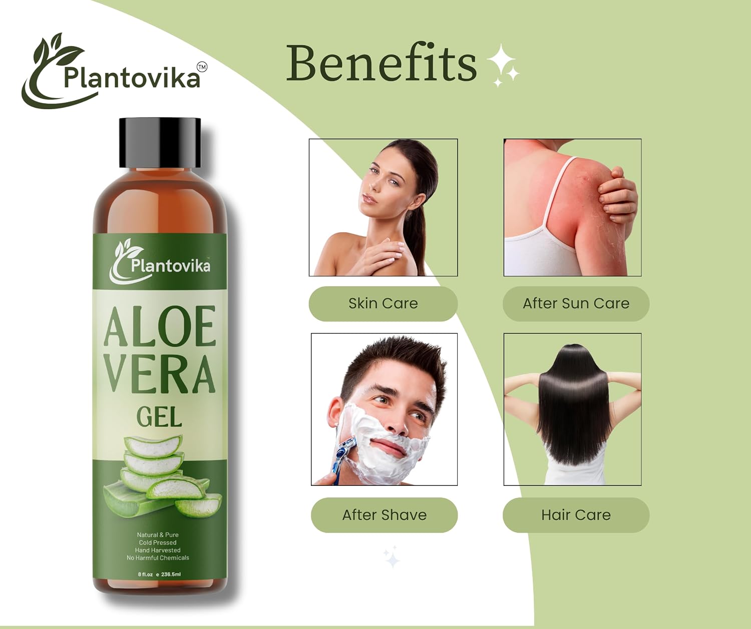 Aloe Vera Gel - Natural, Hydrating & Moisturizing for Face, Skin, Hair & After Sun Care - 8 Fl Oz