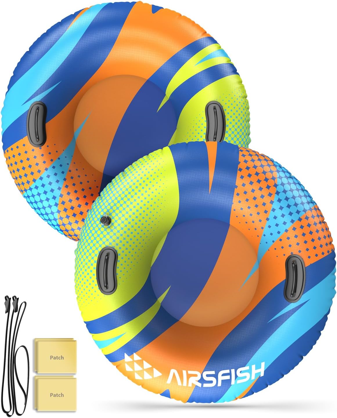 AirsFishSnow Tube with Towable Leash, AirsFish Inflatable Snow Sled for Children Adults Heavy Duty Cover Wear-Resistant & Antifreeze Material Sledding Tubes for Winter Sports