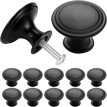 12PCS Vintage Cabinet Knobs Bronze Drawer, Antique Style Kitchen Cupboard Handles, Vintage Copper Round Knobs Handles for Drawer Wardrobe Cupboard Door Black