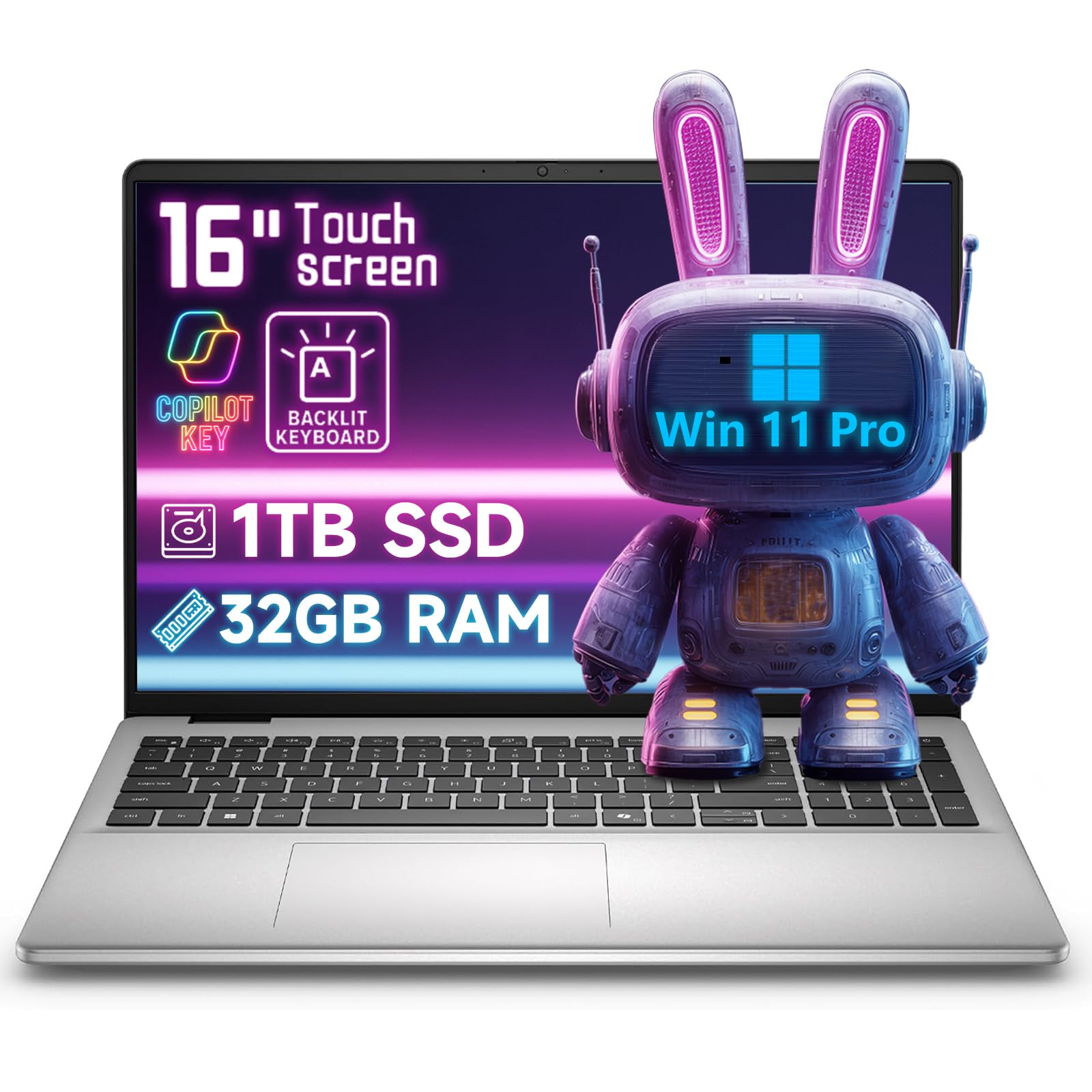 16 Touchscreen Laptop DC16251 - Intel 10-Core 7 150U - 16" FHD+(1920X1200) Display - Business Optimised AI Copilot PC, Fingerprint Reader, Backlit Keyboard, Windows 11 Pro(32GB DDR5 | 1TB SSD)