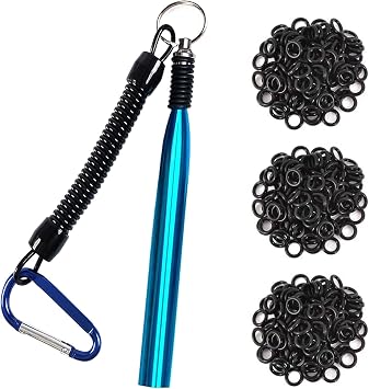 Wacky Rig Tool Kit Aluminum Wacky Worm Tool + 310 O-Rings, for 4"-7" Fishing Worm Lures, Quick-Rig Wacky Rig O-Ring System for Bass Fishing Soft Plastics