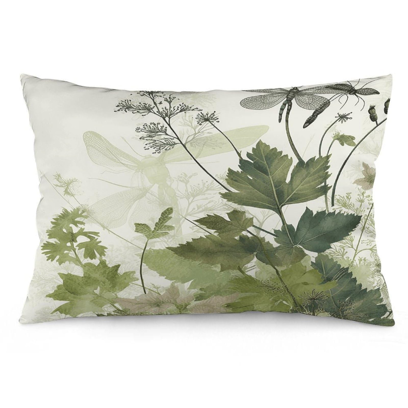 asbwuo Rectangular Decorative Throw Pillow Cover Soft Cushion Cover Foliage and Herbs with Dragonflies Winged Queen Pillow Cases for Couch Sofa Living Room Bed
