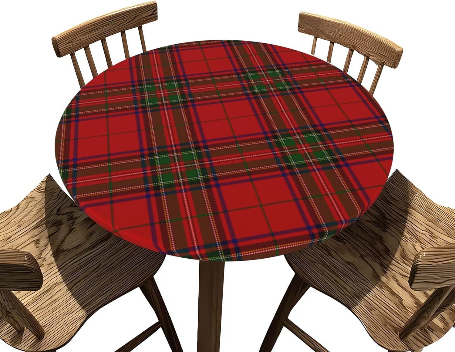 GTEVUTS Christmas Tablecloth Round Fitted Winter Decor - Christmas Tartan Plaid Table Cover Elastic Edged Round Reusable Wipeable Table Cloth for New Year Kitchen Patio Party, Fit 40-44 inch