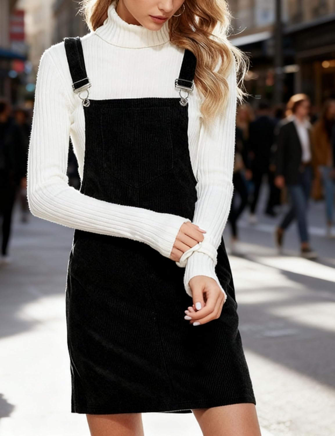 Hooever Women's Cute Corduroy Overall Bib Dress Pinafore Suspender Dress Skirt Jumper - Image 3