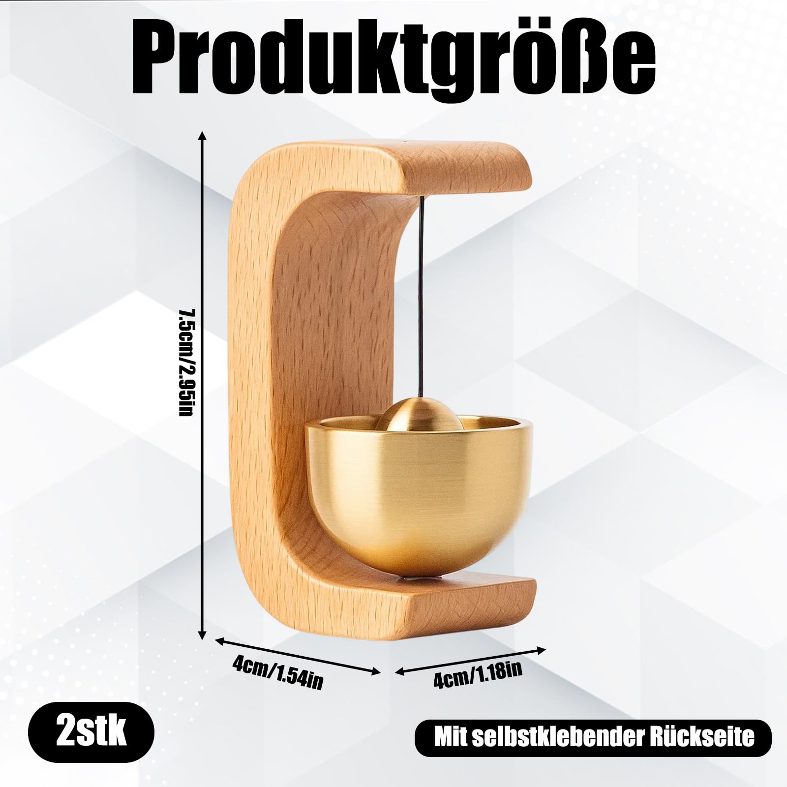 2 Stück Türglocken, Wind Chimes mit Magnet und Klebefolie, 2 Stück Glockenspiel aus Buchenholz, Türklingel mit Kupferglocke, 7,5 x 4 x 3 cm