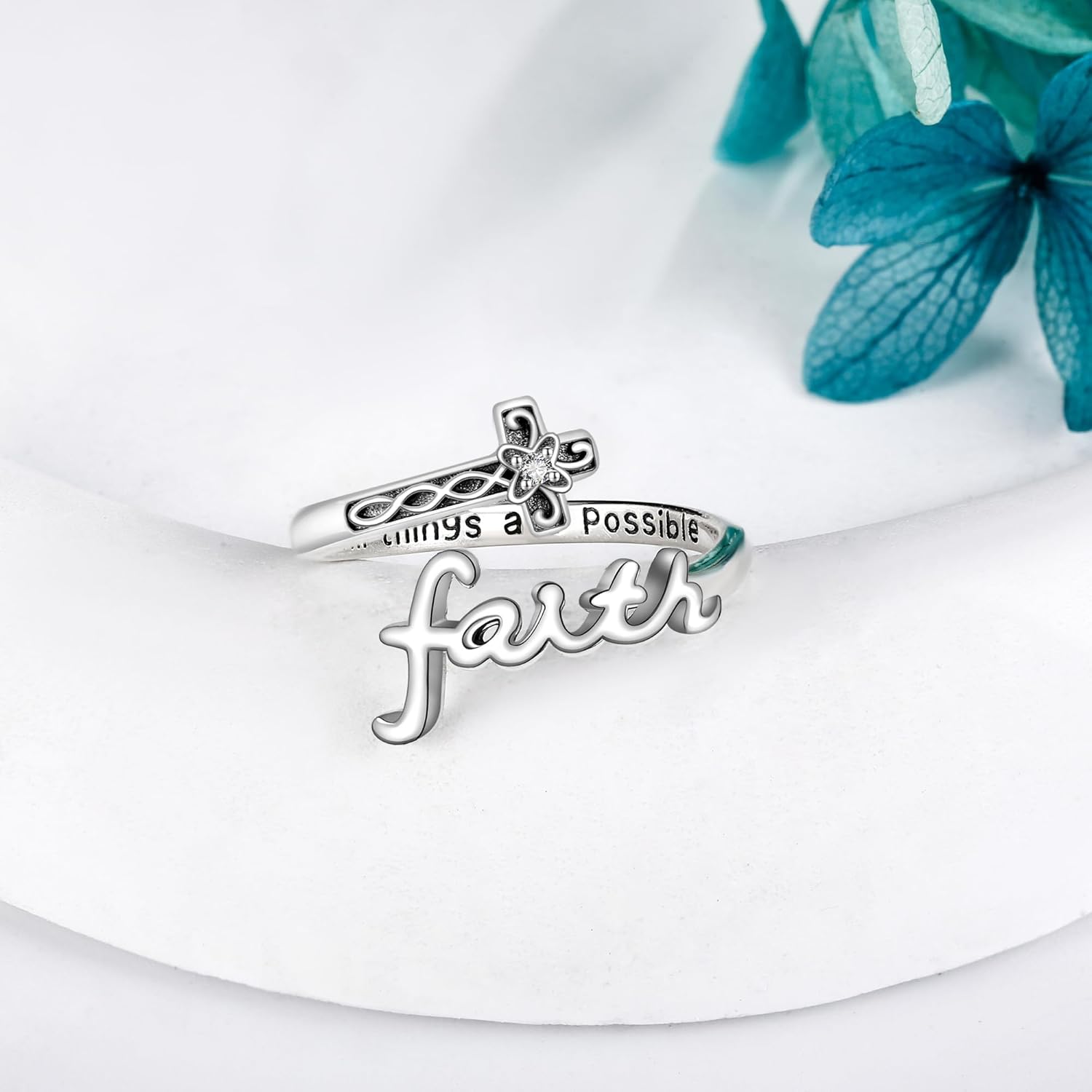ONEFINITY Cross Rings for Women 925 Sterling Silver Faith Cross Adjustable Ring Christian Spoon Rings Religion Jewelry For Women Daughter Friend - Image 3