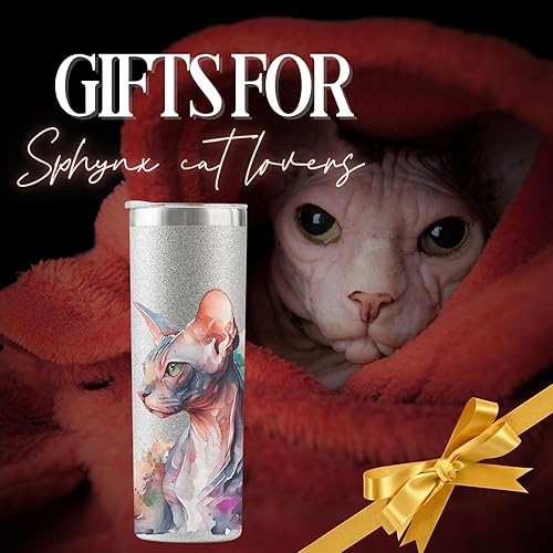 Miniatura 5 de Onebttl Sphynx - Regalos para gatos de Esfinge, mamá o papá, vaso aislado de acero inoxidable de 20 onzas con popote, cepillo, tapa y caja de regalo